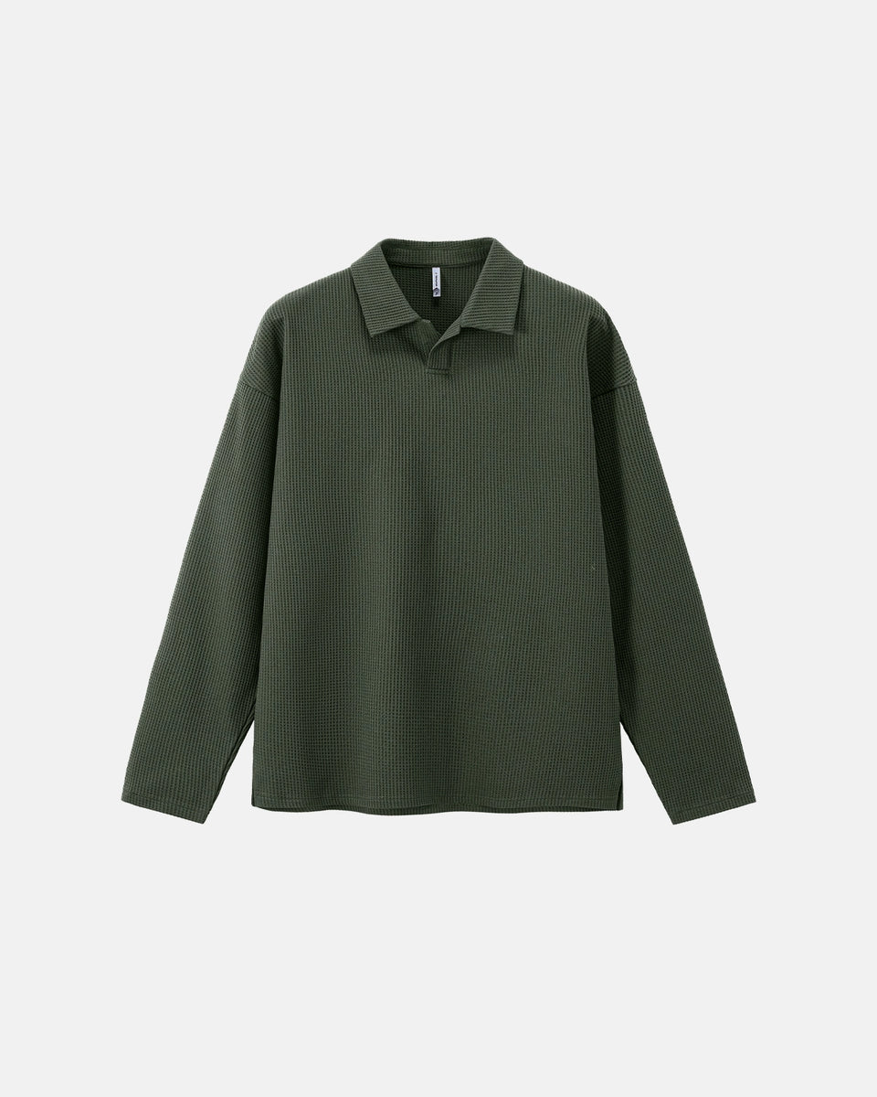 Waffle Long Sleeve Polo Shirts